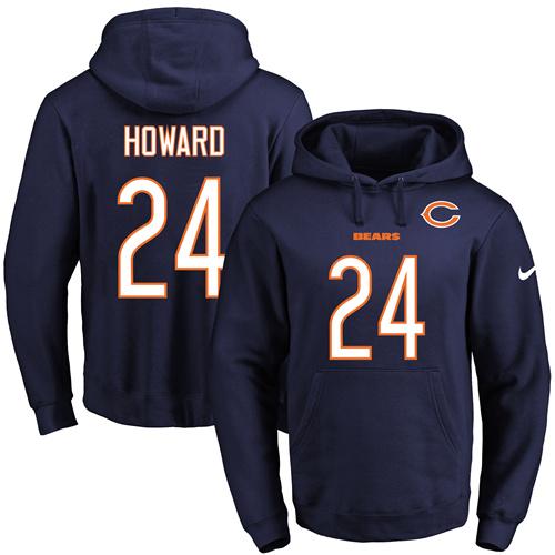 Nike Bears #24 Jordan Howard Navy Blue Name & Number Pullover NFL Hoodie - Click Image to Close